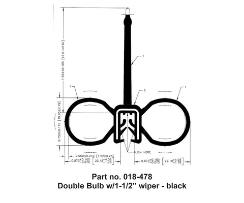 AP Products 018-478 Double Bulb Wiper Technical Drawing - Dimensions | United RV Parts