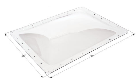 Icon Clear RV Skylight SL2230C 26x34 Inch Outer Dimensions - Top Angle with Size Diagram | United RV Parts
