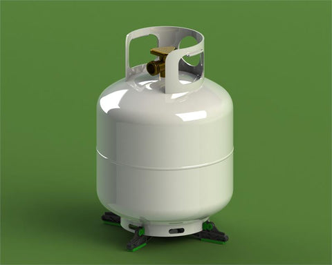 White Propane Cylinder on Black Tank Base with Green Feet | United RV Parts