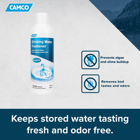Camco TastePURE Water Freshener Benefits Diagram - Algae & Odor Prevention | United RV Parts