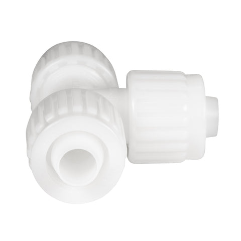 White PEX Tee Fitting with Threaded Connections - Side Profile View | United RV Parts