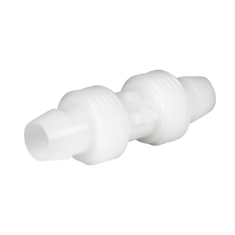 White Flair-It 1/2" PEX Coupler - Angled View Without End Caps | United RV Parts