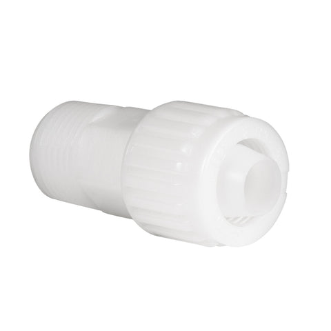 White Plastic Flair-It 06842 PEX MPT Coupling - 3/4 Angle View | United RV Parts
