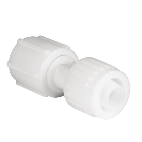 White Plastic Flair-It 1/2" FPT Swivel Coupling 06873 - 3/4 Angle View | United RV Parts