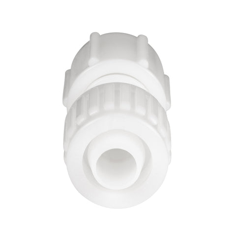 White Plastic Flair-It 1/2" FPT Swivel Coupling 06873 - Front End Detail View | United RV Parts