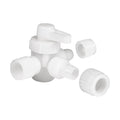 White 3 Way Bypass Valve with Cap Components - Three Quarter Exploded View | United RV Parts