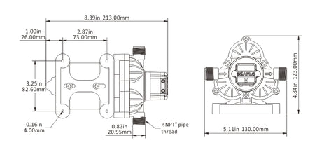 Seaflo Water Pump Technical Diagram - Dimensional Specifications | United RV Parts