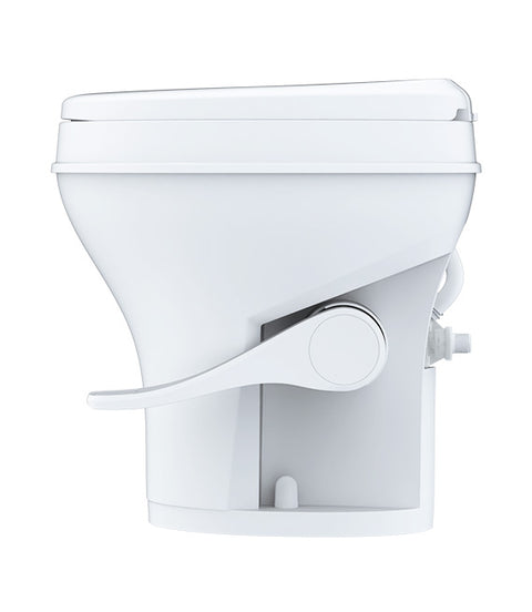 White Seaflo RV Toilet - Back View Showing Flush Controls | United RV Parts