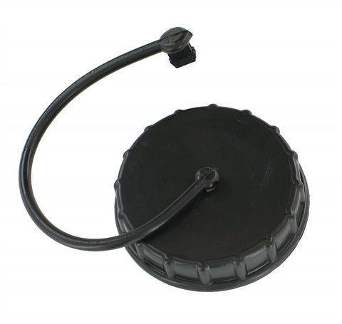 Black Plastic RV Water Inlet Cap with Tether - Angled View | United RV Parts