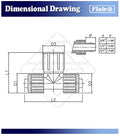 Flair-It Tee Fitting Technical Dimensional Drawing - Specifications Chart | United RV Parts
