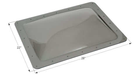 Smoke RV Skylight Dome SL1824S with 22x28 Inch Dimensions Labeled - Angled View | United RV Parts