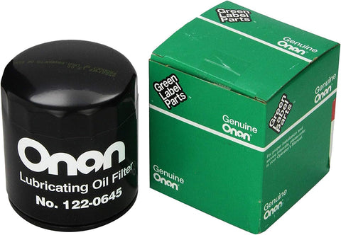 Black Onan Oil Filter 122-0645 with Green Box - Product View | United RV Parts