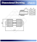 Flair-It 3/8" P Coupler Dimensional Drawing with D and P Measurements | United RV Parts