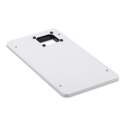 White Dometic RV Furnace Access Door 9600001061 Showing Mounting Screws and Vent Cutout - Rear Detail | United RV Parts