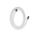 White Flexible RV Shower Hose with Chrome Fittings - Coiled Flat Lay | United RV Parts