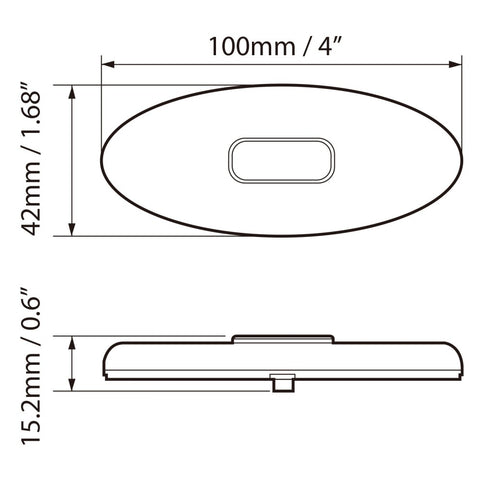 Oval LED Side Marker Light Dimensions 100mm x 42mm x 15.2mm - Spec Diagram | United RV Parts