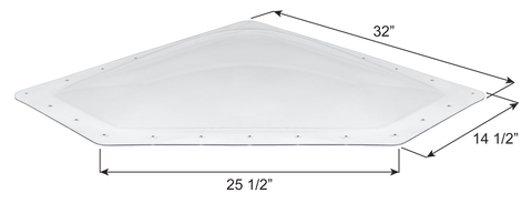 Clear Polycarbonate Neo-Angle RV Skylight 27x11 with Dimensions - Top View | United RV Parts