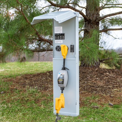 Camco PowerGrip Circuit Analyzer Connected to RV Power Pedestal | United RV Parts