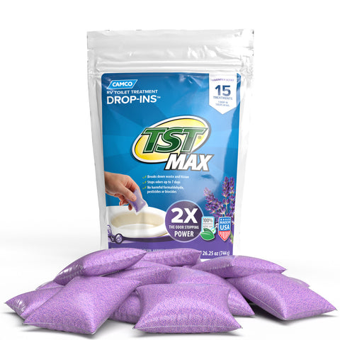 Camco TST MAX Lavender RV Toilet Treatment Drop-Ins 15-Pack - Package with Drop-In Packets | United RV Parts
