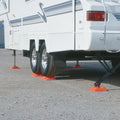 Orange Lynx Levelers in Use Under RV Trailer - Lifestyle Setup | United RV Parts