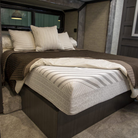 White Premium RV Mattress in RV Bedroom - Lifestyle Interior View | United RV Parts