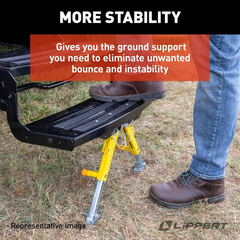 RV Step Stabilizer Ground Support in Use - Person Standing | United RV Parts