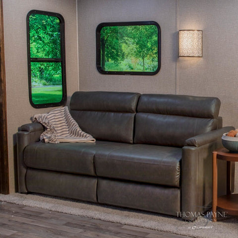 Dark Brown Thomas Payne Heritage Trifold Sofa Installed in RV Interior | United RV Parts