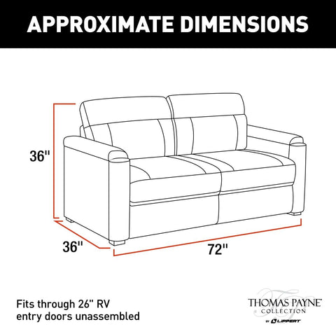 Thomas Payne 72" Trifold Sofa Dimensions Diagram - Size Specifications | United RV Parts