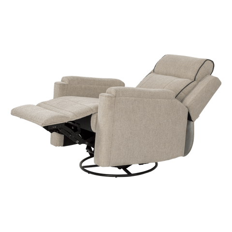 Beige Fabric RV Swivel Recliner - Side View with Footrest Extended | United RV Parts