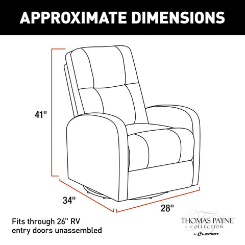 Thomas Payne Heritage Pushback Recliner - Dimensions Diagram 34x28x41 Inches | United RV Parts