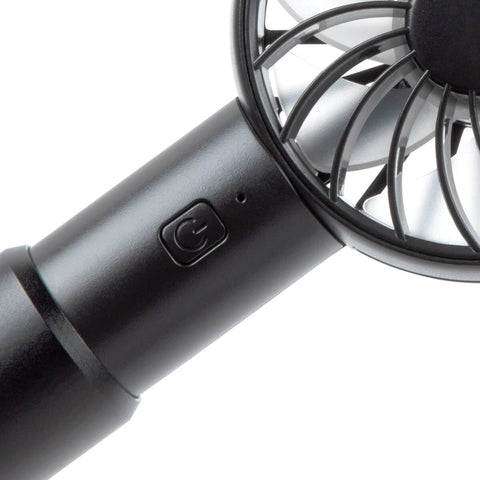 Black Thomas Payne Three-Speed Portable Fan Power Button Control Detail - Angled View | United RV Parts