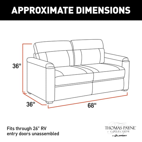 Thomas Payne Trifold Sofa Dimensions Chart - 68 Inch Model | United RV Parts