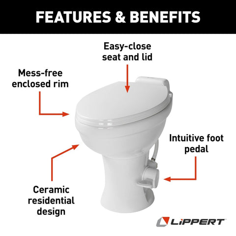 Lippert Flow Max RV Toilet Features - Hands-Free Foot Pedal Operation | United RV Parts
