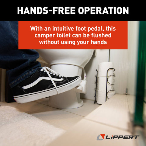 White RV Toilet Foot Pedal - Hands-Free Operation Detail | United RV Parts