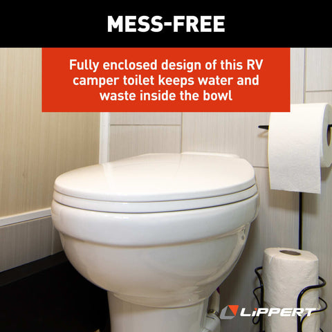 Mess-Free RV Toilet - Enclosed Bowl Design in Compact Bathroom | United RV Parts