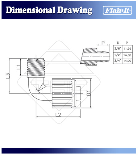 Flair-It PEX Elbow Fitting 06803 - Technical Diagram Specifications | United RV Parts