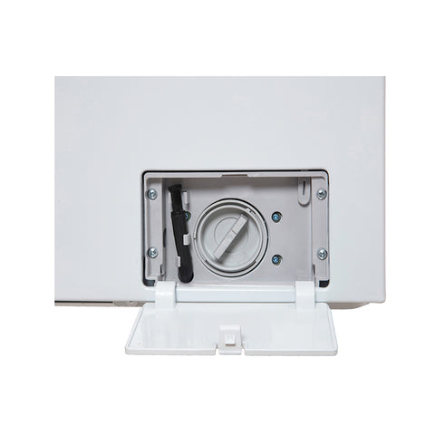 White Pinnacle Super Washer L Drain Filter Access Panel Open - Bottom Detail | United RV Parts