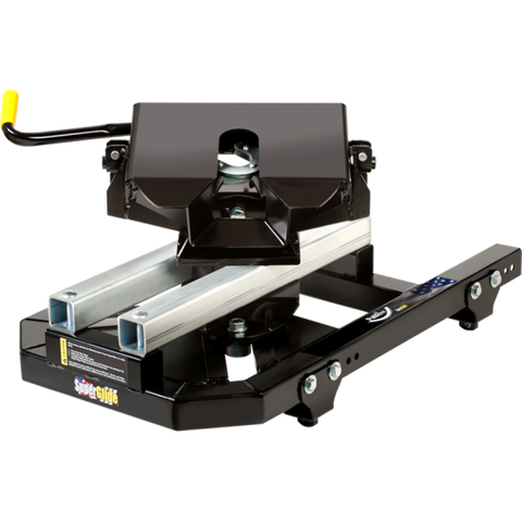 Black Steel PullRite SuperGlide 2700 Fifth Wheel Hitch with ISR Rails - Front Angle | United RV Parts
