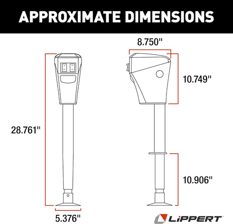 Lippert 285318 Electric Tongue Jack Dimensions - Technical Diagram | United RV Parts