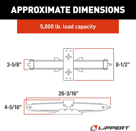 Lippert 285326 Scissor Jack Dimensions Chart - 5,000 lb Capacity Specs | United RV Parts