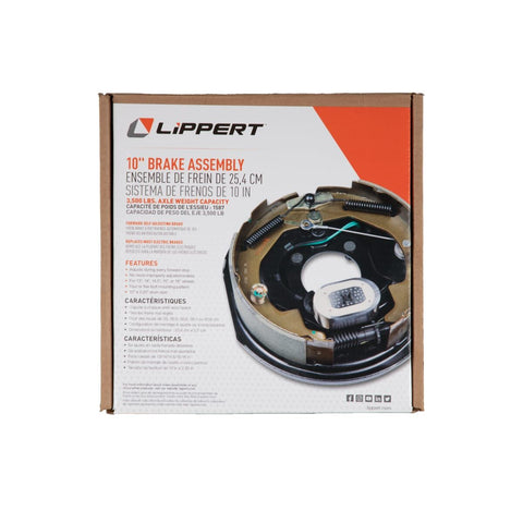 Lippert 10" Electric Brake Assembly 296649 - Retail Box 3500 lb Axle Capacity Front View | United RV Parts