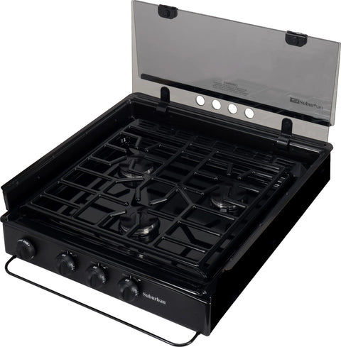 Black Suburban 3631A Slide In Cooktop Open Lid View | United RV Parts
