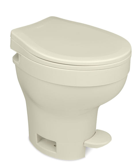 Parchment Thetford Aqua-Magic VI Hi RV Toilet - Closed Seat Three-Quarter View | United RV Parts