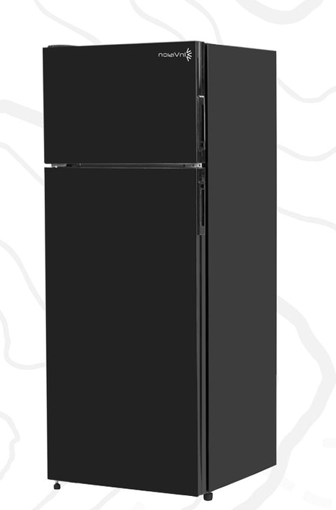 Black InVision 4.2 cu ft 12V Double Door RV Refrigerator - Front Angle View | United RV Parts