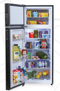 Black InVision 12V Double Door RV Refrigerator - Interior View with Full Food Load | United RV Parts