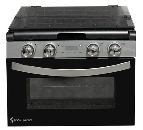 Black InVision 17 Inch Gas Range with 3-Burner Cooktop - Front View | United RV Parts
