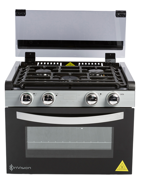 InVision RV Gas Range Open View with 3-Burner Cooktop and Oven | United RV Parts