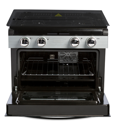 InVision Gas Range Oven Interior View with Wire Rack and Convection Fan | United RV Parts