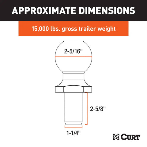 Curt 40030 Hitch Ball Dimensions Chart - 2-5/16 Inch Diameter | United RV Parts