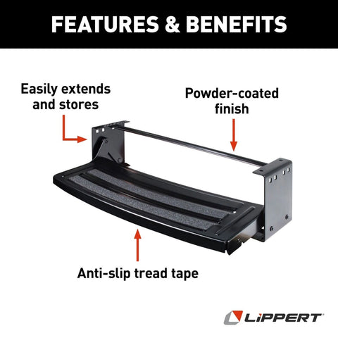 Lippert 24-Inch Manual RV Step Features - Anti-Slip Tread Tape & Powder-Coated Finish | United RV Parts